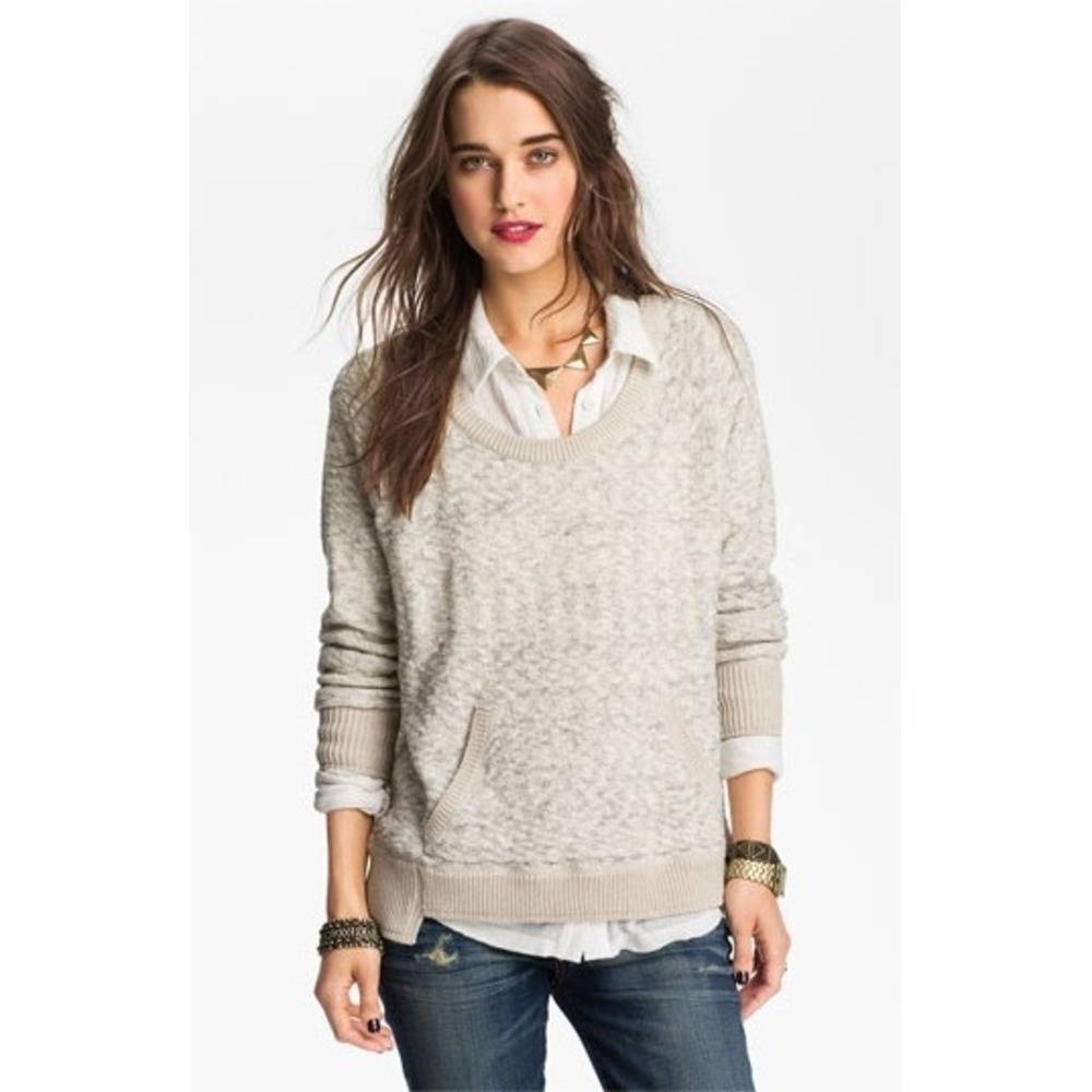 Free People Slouchy Cozy Warm Textured Earthy Moonstone Oversized Sweater Large